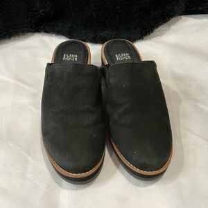 Eileen Fisher Loti Black Leather Wedge Mule Women Size 7